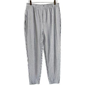 Vintage 90s White Black Ribbed Stripe High Rise Tapered Casual Pants 8